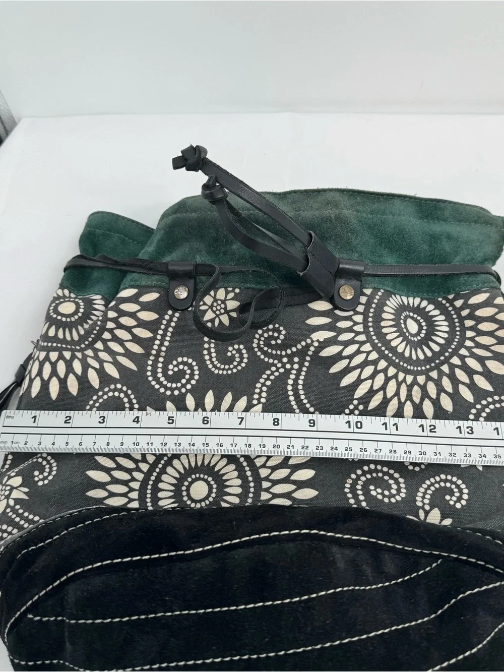 LUCKY BRAND Backpack (Deep Green Suede, Black Suede, Canvas Body, Cotton Straps)